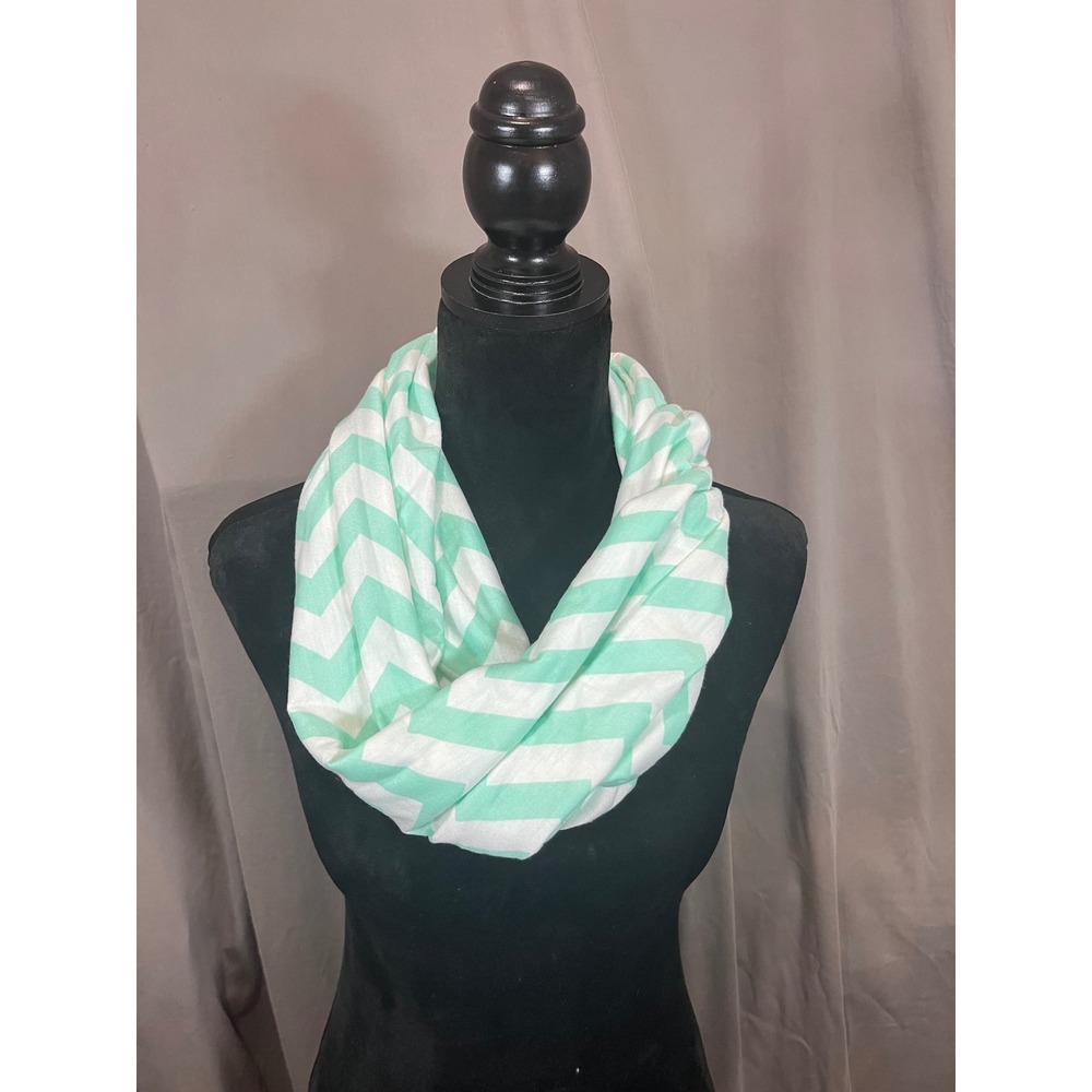 Mint Green‎ White Chevron Infinity Scarf Zigzag Lightweight Circle Wrap Scarf